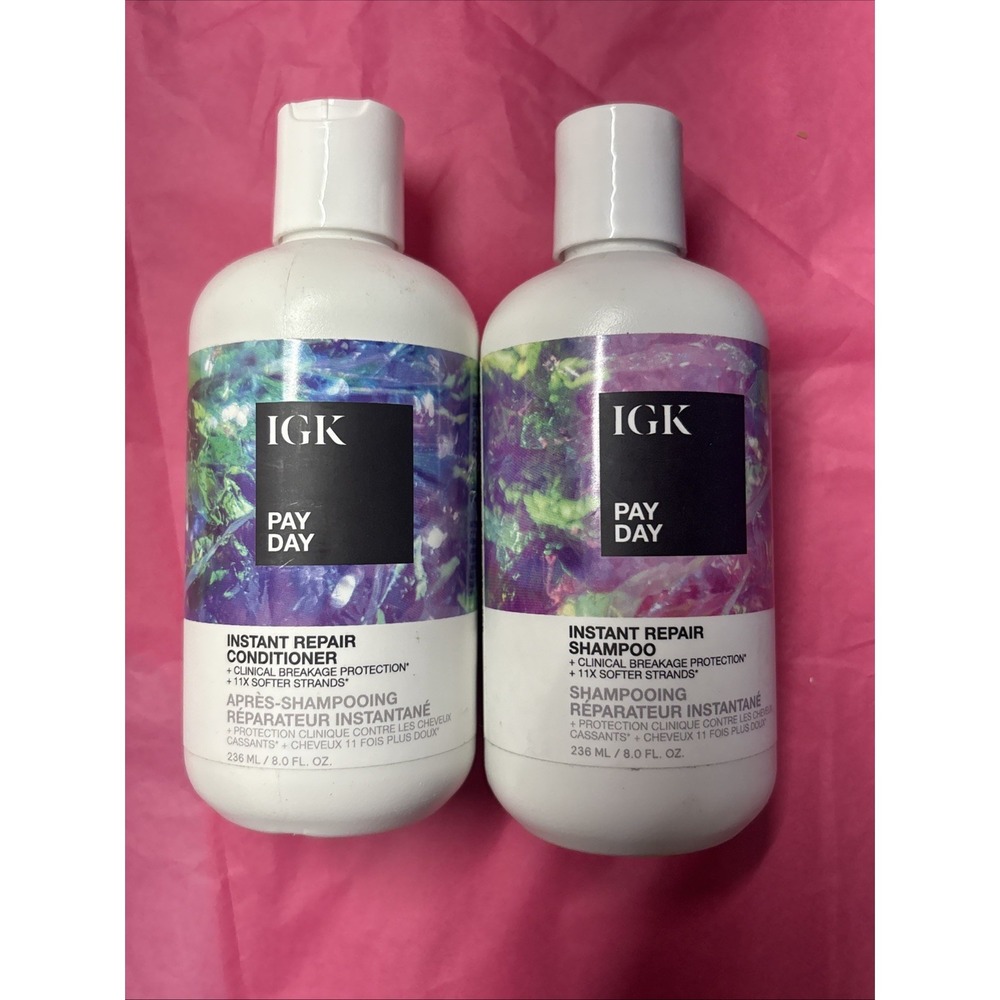 IGK Pay Day Instant Repair Shampoo & Conditioner Duo Set Full Size 8 oz each New